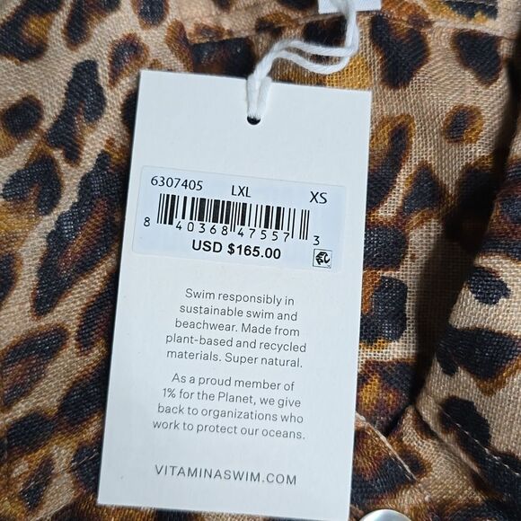 991 NWT Vitamin A Playa Linen Boyfriend Shirt - Lux Leopard EcoLinen Sz XS - Picture 3 of 7